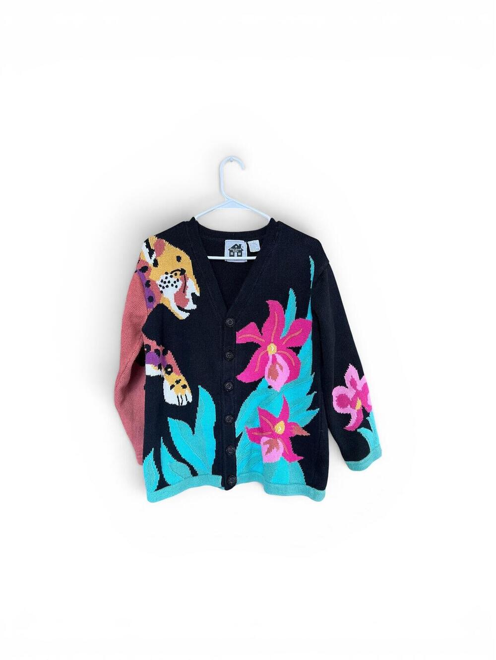 Vintage Storybook Knits Tiger Orchid Cardigan Sweater Women Small